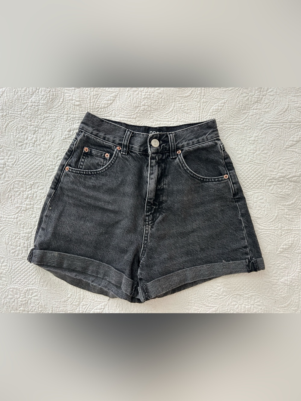 BDG Black High-Rise Rolled Hem Mom Denim Shorts